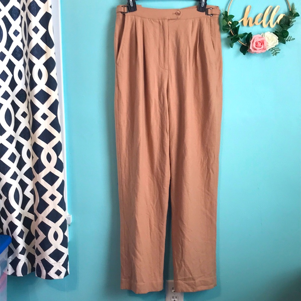 Vintage Norm Thompson High Rise Tan Wool Blend Pleated Pants/Trouser.